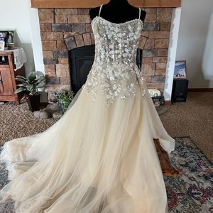 Tarik Ediz 51029 off the shoulder a line evening gown -vanilla colored